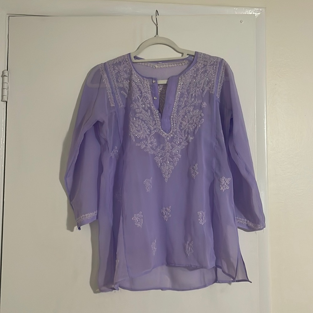 Lilac tunic style shirt with stitch detailing
